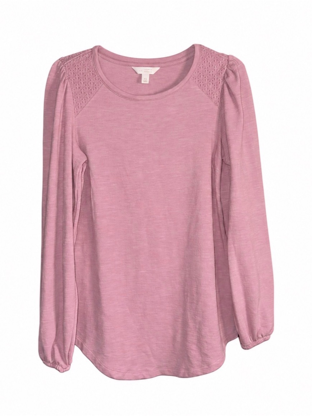LC Lauren Conrad Sz XS Pink Crochet Shoulder Long Sleeve Top
